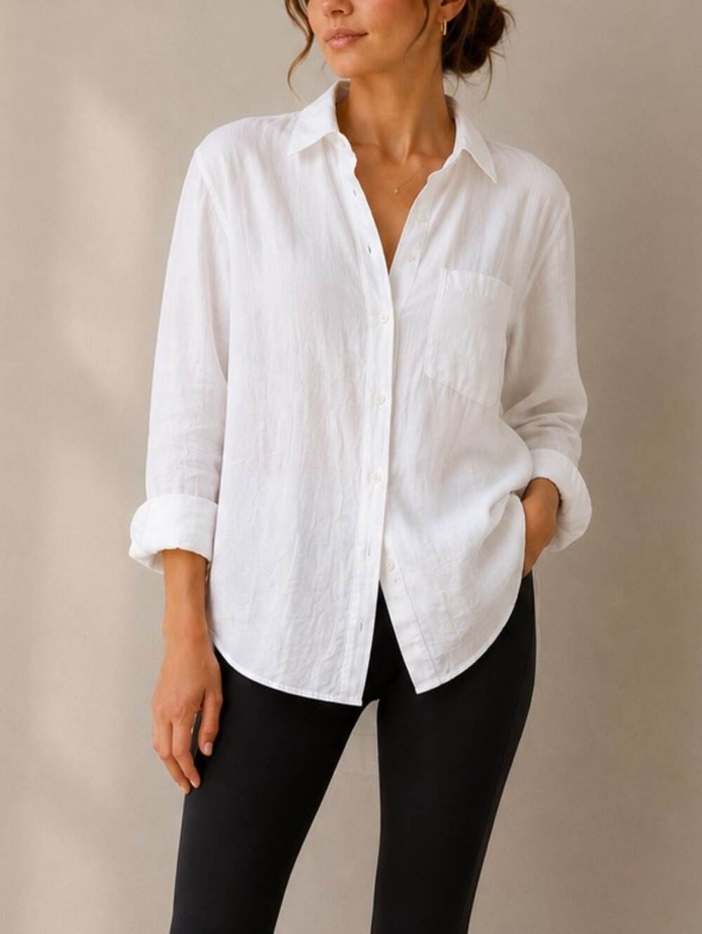 H&M White Linen Blend Long Sleeve Button-Down Shirt - Size S